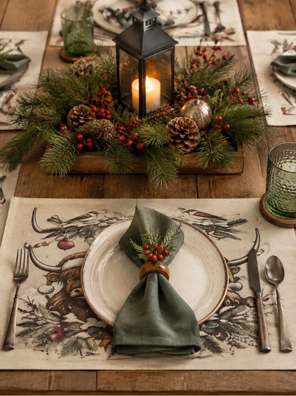 Set of 8 Highland Cow Christmas Placemats‎ 100% Polyester Waterproof 18.5 x 12.5